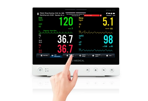 Lepu Medical AiView V12, monitor portátil todo en uno de signos vitales, monitor de diagnóstico de análisis de IA, monitor de paciente multiparámetro con pantalla táctil para el hogar clínico de la UCI del hospital
